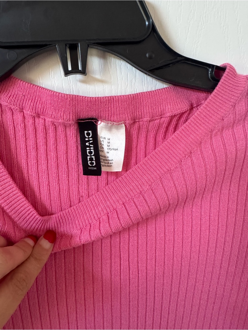 Divided Ribbed Long Sleeve Tee - Pink - Picture 3 of 4
